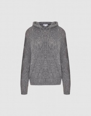 Light Grey Urban Revivo Drop Shoulder Sleeve Hooded Knitted Women's Cardigan | 56732GVUN