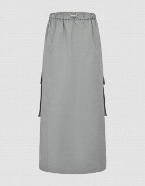 Light Grey Urban Revivo Elastic Waist Midi A-Line Women's Skirts | 62987BIJQ