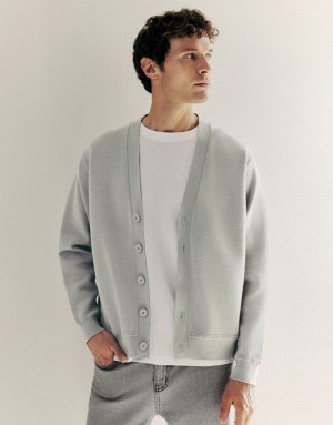 Light Grey Urban Revivo V-Neck Knitted Men's Cardigan | 93710DLQC