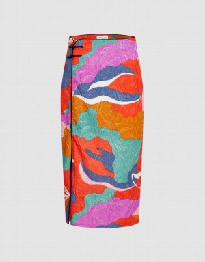 Multicolor Urban Revivo Colorblock Frog Button Split Hem Women's Skirts | 08452KBLU