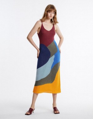 Multicolor Urban Revivo Colorblock Women's Knitted Dress | 18395CBOG