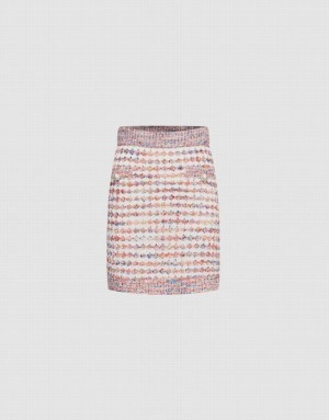 Multicolor Urban Revivo Contrast Trim Colorful Tweed Knitted Women's Skirts | 01649DNQM