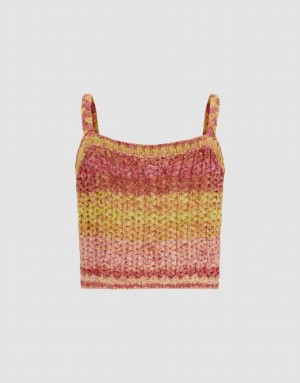 Multicolor Urban Revivo Crochet Striped Knitted Cami Top Women's Cardigan | 98201WOAF