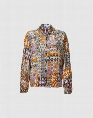 Multicolor Urban Revivo Patchwork Print Satin Women's Shirts | 86217RVGY