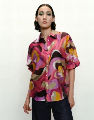 Multicolor Urban Revivo Printed Button Up Lapel Women's Shirts | 87923WDFK