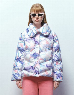 Multicolor Urban Revivo Printed Stand Collar Padded Women's Coats | 19823ELCD