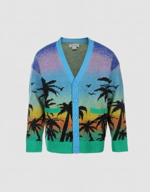 Multicolor Urban Revivo Tropical Pattern Knitted Men's Cardigan | 01327IVMW