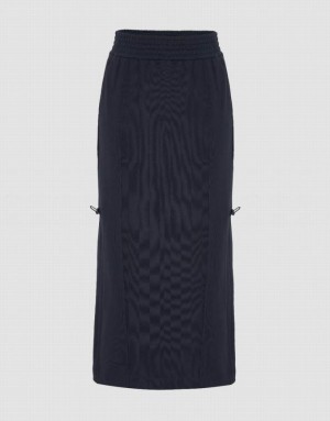 Navy Urban Revivo Elastic Waist Straight Midi Women's Skirts | 42736SETC