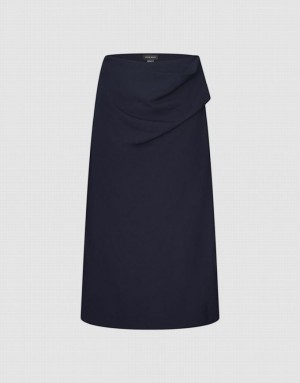 Navy Urban Revivo Midi Straight Women's Skirts | 78659CIMJ