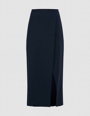 Navy Urban Revivo Split Hem Straight Midi Women's Skirts | 82791RVIA