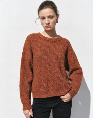 Orange Urban Revivo Crew Neck Loose Women's Sweaters | 39128HNZE