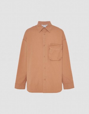 Orange Urban Revivo Straight Oversized Men's Shirts | 68253AFMN