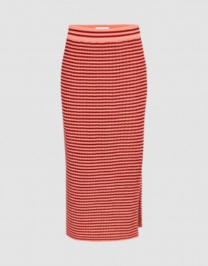 Orange Urban Revivo Striped Knitted A-Line Women's Skirts | 10723LFEP