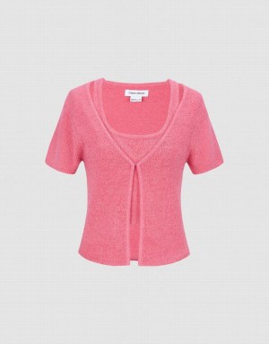 Pink Urban Revivo 2 In 1 Knitted Women's Cardigan | 68529DHXR