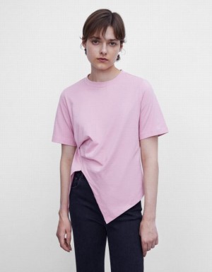 Pink Urban Revivo Asymmetrical Women's T-Shirts | 25680QVSP