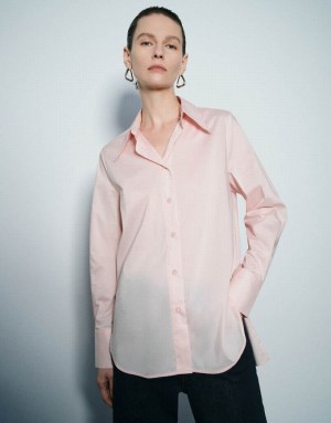 Pink Urban Revivo Button Up Straight Women's Shirts | 82674XOKY