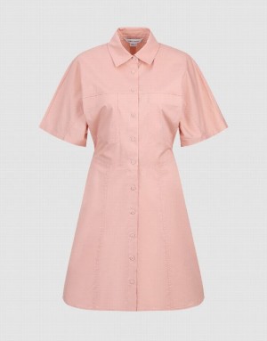 Pink Urban Revivo Button Up Women's Shirt Dress | 39247WSOQ