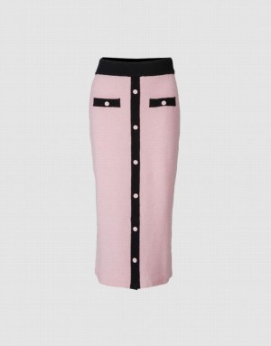 Pink Urban Revivo Contrast Color Knitted Women's Skirts | 78561OJML