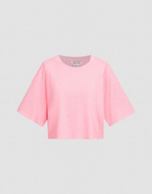 Pink Urban Revivo Crew Neck Loose Women's T-Shirts | 29018ZUHL