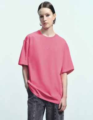 Pink Urban Revivo Crew Neck Loose Women's T-Shirts | 03785BUVR