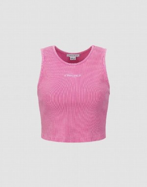 Pink Urban Revivo Crew Neck Women's Tank Top | 90578SQKX