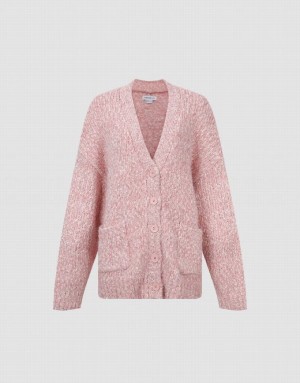 Pink Urban Revivo Drop Shoulder Sleeve V-Neck Knitted Women's Cardigan | 65912XNFR