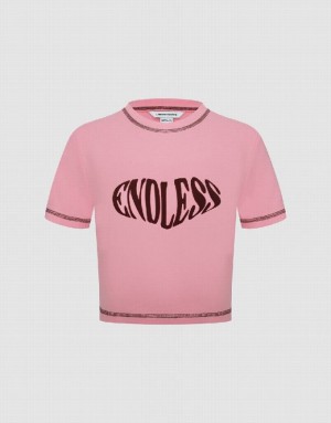 Pink Urban Revivo Endless Printed Crew Neck Skinny Women's T-Shirts | 90561CWPU