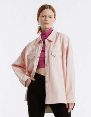 Pink Urban Revivo Faux Women's Leather Jackets | 31952ZWME