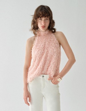 Pink Urban Revivo Fluffy Women's Tank Top | 29758NRQA