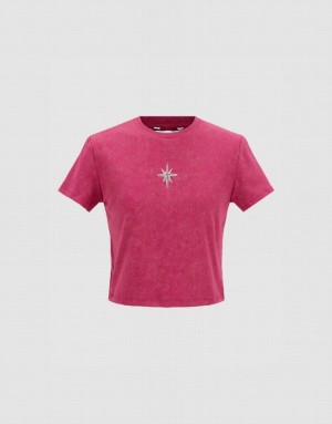 Pink Urban Revivo Hexagram Printed Crew Neck Skinny Women's T-Shirts | 41637XCHK