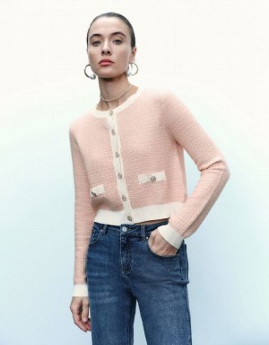 Pink Urban Revivo Knitted With Faux Pearl Buttons Women's Cardigan | 23715ZXWI