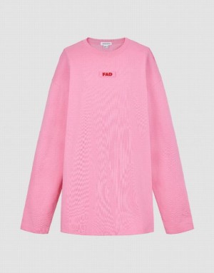 Pink Urban Revivo Letter Printed Crew Neck Loose Women's T-Shirts | 75149DOQZ