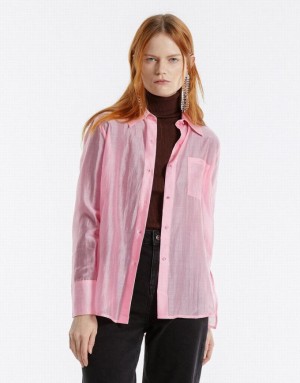 Pink Urban Revivo Patch Pocket Women's Shirts | 53019XKPH