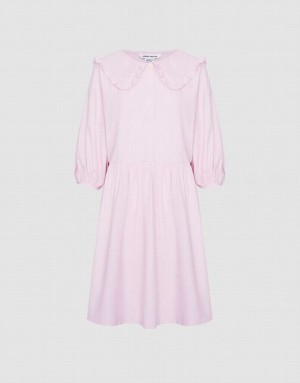 Pink Urban Revivo Plain Statement Collar Skater Women's Casual Dress | 38209KMFR