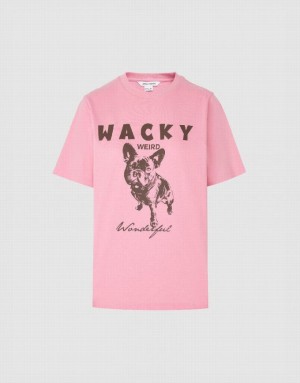 Pink Urban Revivo Printed Crew Neck Straight Women's T-Shirts | 10273GCYS