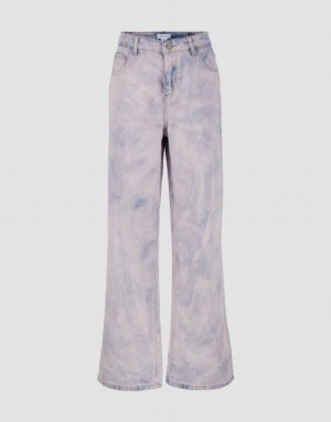 Pink Urban Revivo Printed Wide-Leg Women's Jeans | 83706ZIPB