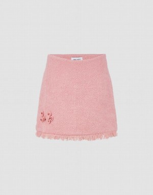 Pink Urban Revivo Raw Hem Tweed Mini A-Line Women's Skirts | 18972XWUB