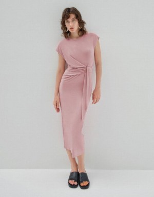 Pink Urban Revivo Sleeveless Crew Neck Skinny Women's Dress | 17236XEQW