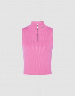 Pink Urban Revivo Sleeveless Knitted Top Women's Cardigan | 93026FDHJ