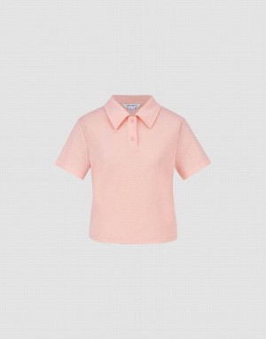 Pink Urban Revivo Standard Sleeve Straight Women's Polo Shirts | 68413IBRD