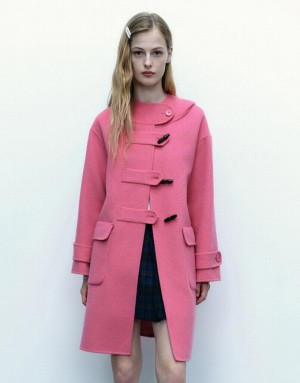 Pink Urban Revivo Straight Longline Woolen Women's Coats | 71620ELSO