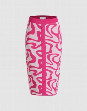 Pink Urban Revivo Swirl Knitted Midi Women's Skirts | 37485GXIF