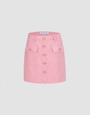 Pink Urban Revivo Textured With Buttons Women's Skirts | 87106VIUM