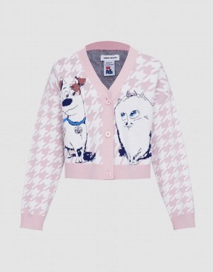 Pink Urban Revivo The Secret Life Of Pets Houndstooth Women's Cardigan | 26437TBSV