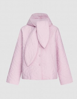 Pink Urban Revivo Tie Front Hooded Textured Winter Women's Coats | 24680WPRZ