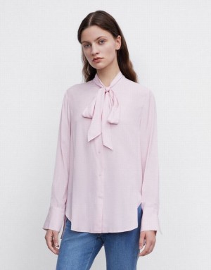 Pink Urban Revivo Tie Up Bow Flowy Women's Shirts | 10365LAJO