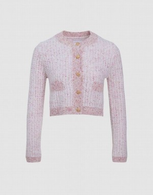 Pink Urban Revivo Tweed Button Up Women's Cardigan | 36712BLCO