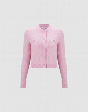 Pink Urban Revivo Tweed Button Up Women's Cardigan | 94716OYVP