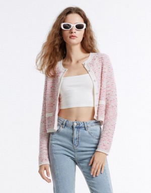 Pink Urban Revivo Tweed Women's Cardigan | 59873LHDE