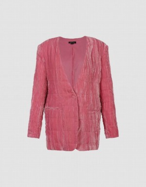 Pink Urban Revivo V-Neck Straight Women's Jacket | 84530YJQE